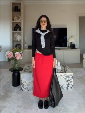ZARA ZW COLLECTION POPLIN MIDI SKIRT SIZE XS